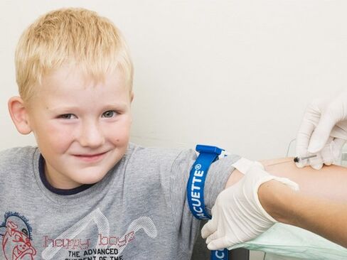 A child donates blood for testing if he or she is suspected of being infected with parasites.